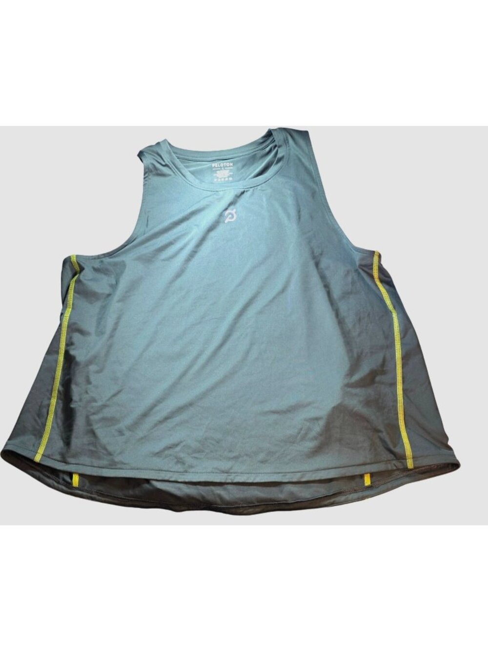 Peloton Gray Tank Top Sleeveless Shirt Yellow Stitching Size L Exercise Fitness